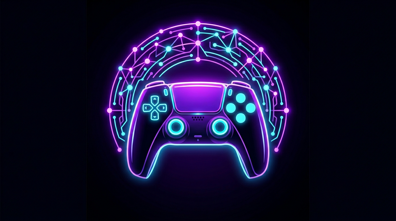 Glowing game controller with AI neural halo concept
